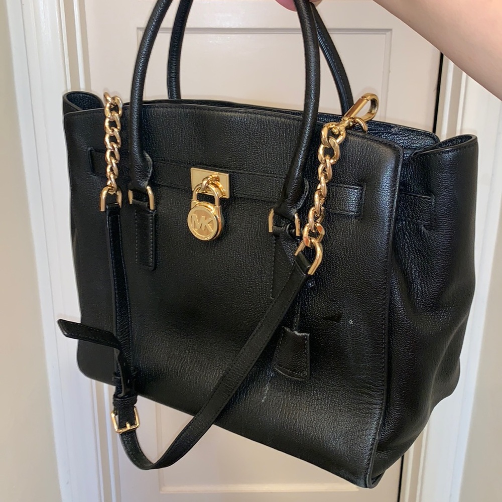 MICHAEL KORS HAMILTON SATCHEL JET SET SAFIANO LEATHER HANDBAG PURSE 16” X 13” - Picture 3 of 16